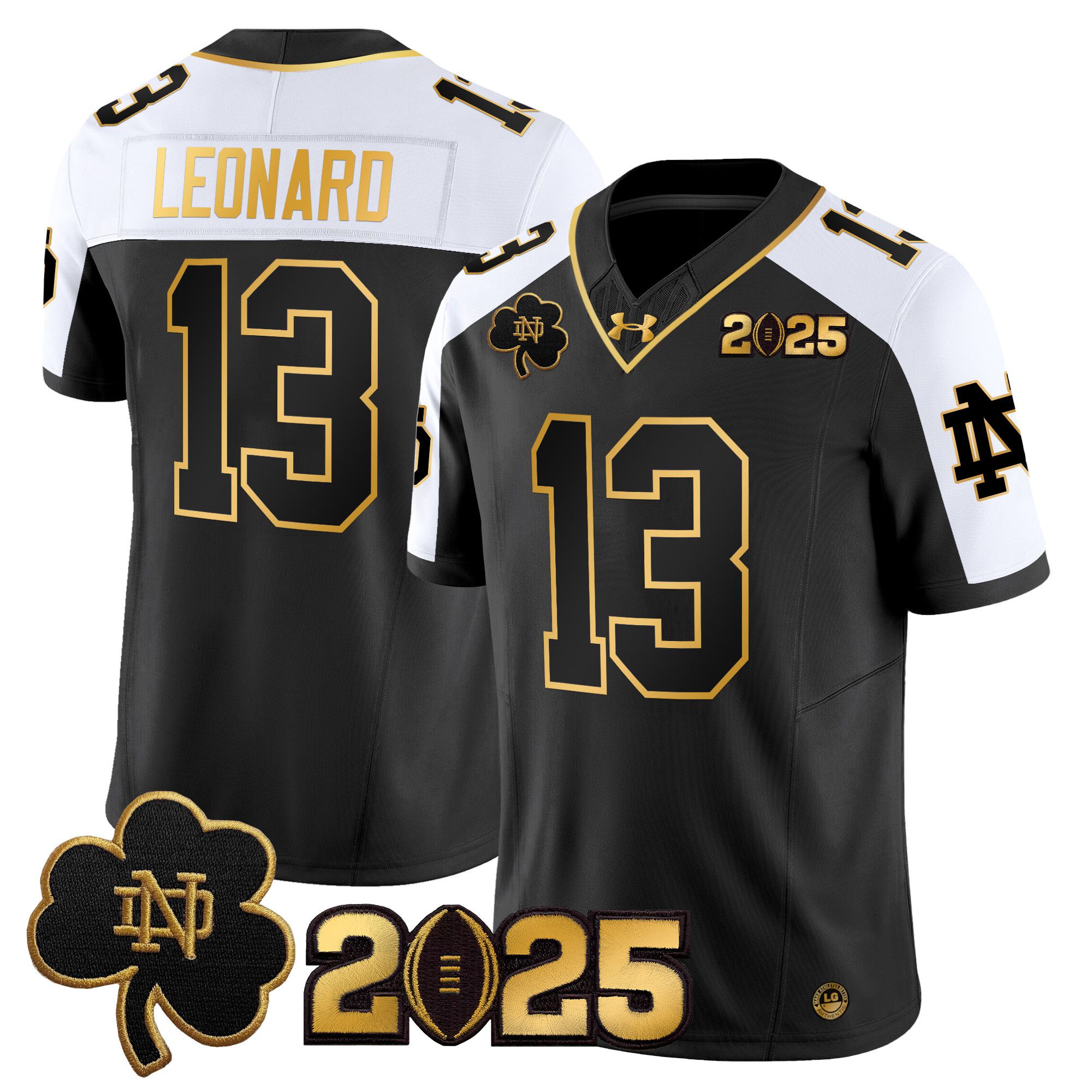 Men Notre Dame Fighting Irish #13 Leonard Black 2025 CFP Final Patch Gold Vapor Limited NCAA Jersey